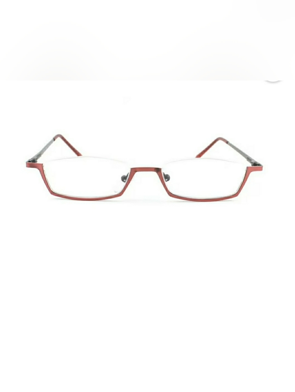 Slim Red Rectangle Rimless-Style Eyeglasses HD Stainless Steel Half Moon +1.50
